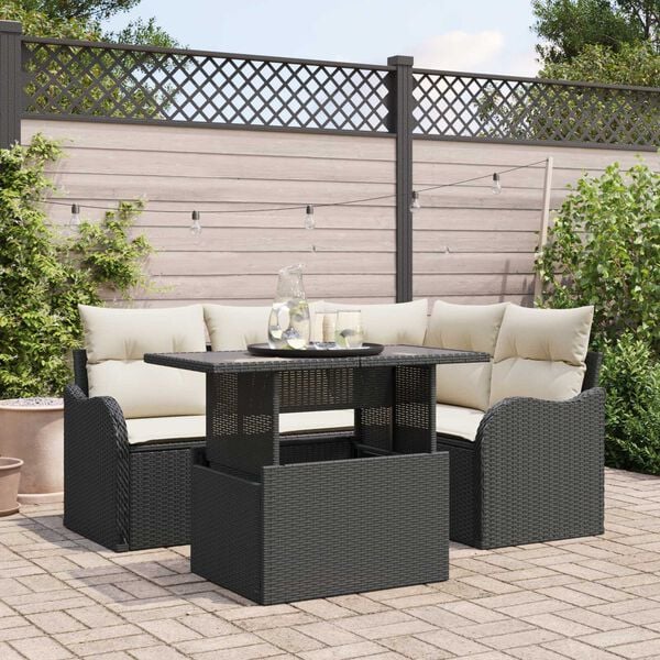 vidaXL Tuin Sofa Set met kussen met kussen 5 pcs Zwart Poly Rattan