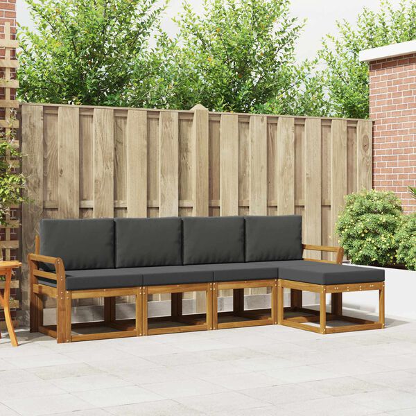 vidaXL Buiten bankenset met kussen 5 pcs Natuurlijk en Antraciet