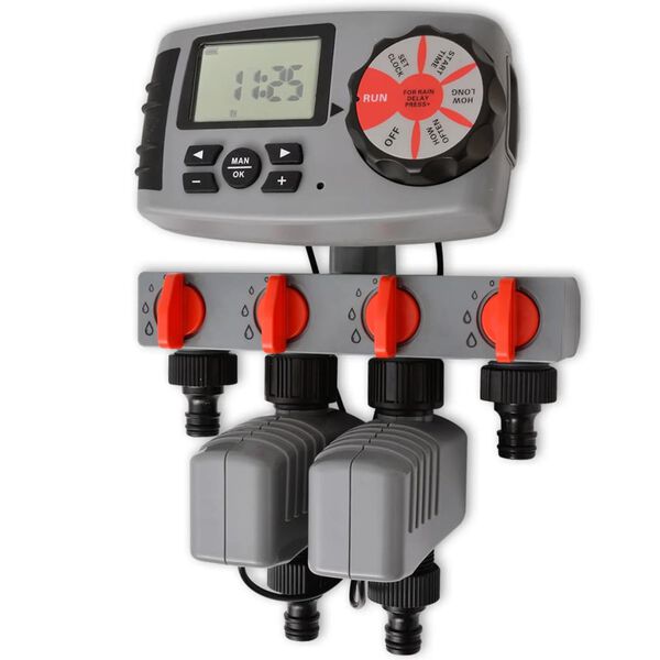 vidaXL Watertimer automatisch met 4 stations en vochtsensor 3 V