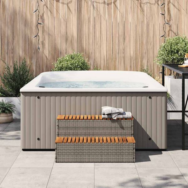 vidaXL Hottub-opstap 100x50x50,5 cm poly rattan&massief acaciahout