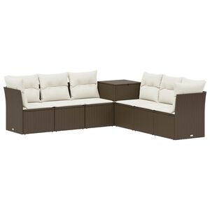 vidaXL Bankstel 7 st Bruin en Cr&egrave;me Wit Poly Rattan en Staal