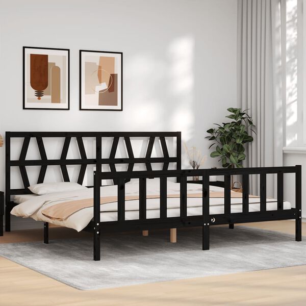 vidaXL Bedframe met hoofdbord massief hout zwart
