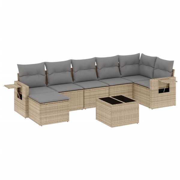 vidaXL 8-delige Loungeset met kussens poly rattan beige
