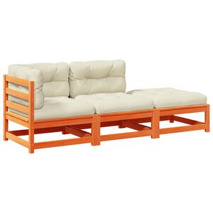 vidaXL 3-delige Loungeset met kussens massief grenenhout wasbruin