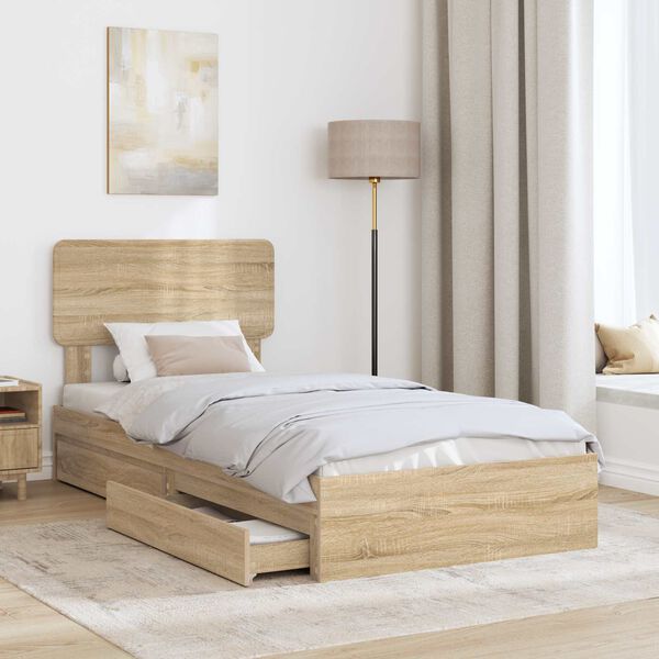 vidaXL Opslag bed met lade Sonoma Eiken 100 x 200 cm Bewerkt hout