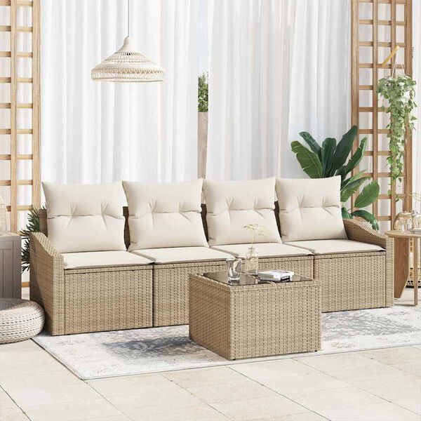 vidaXL Bankstel met kussen met kussen 5 pcs Beige en Cr&egrave;me poly rattan