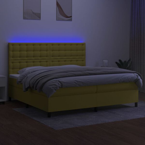 vidaXL Boxspring met matras en LED stof groen 200x200 cm