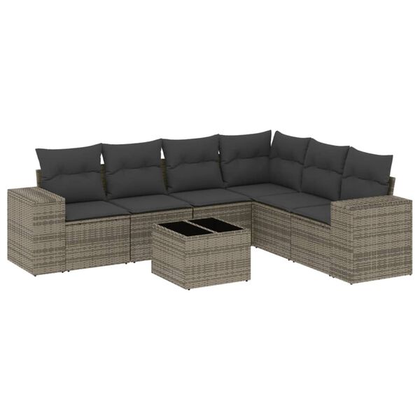 vidaXL 7-delige Loungeset met kussens poly rattan grijs