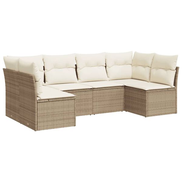 vidaXL 6-delige Loungeset met kussens poly rattan beige