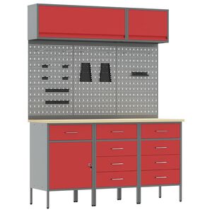 vidaXL Werkkast set 8 st Rood Poedergecoat staal en gefabriceerd hout