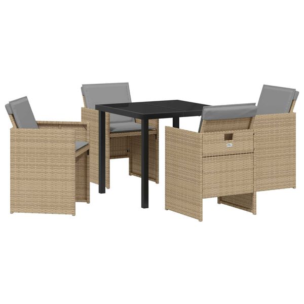 vidaXL Tuin eettafelset met kussen 5 pcs Beige poly rattan