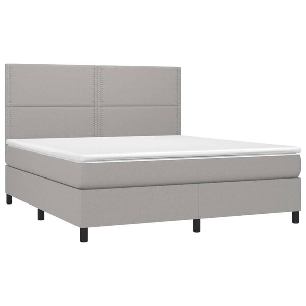vidaXL Boxspring met matras en LED stof lichtgrijs 180x200 cm