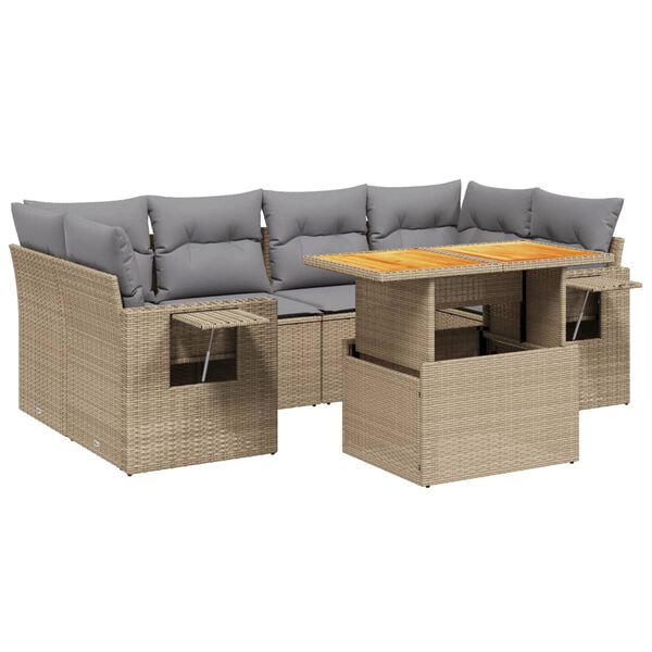 vidaXL 7-delige Loungeset met kussens poly rattan beige