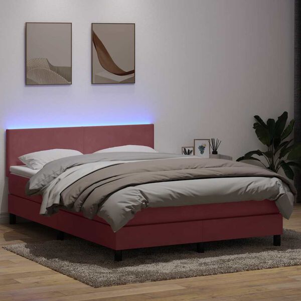 vidaXL Boxspring met matras en LED fluweel roze 160x220 cm