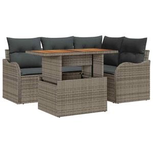 vidaXL Tuinbankenset met kussen 5 pcs Grijs poly rattan