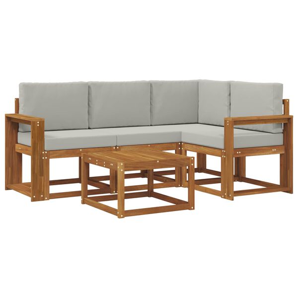 vidaXL Buiten bankenset met kussen 5 pcs Natuurlijk en Lichtgrijs