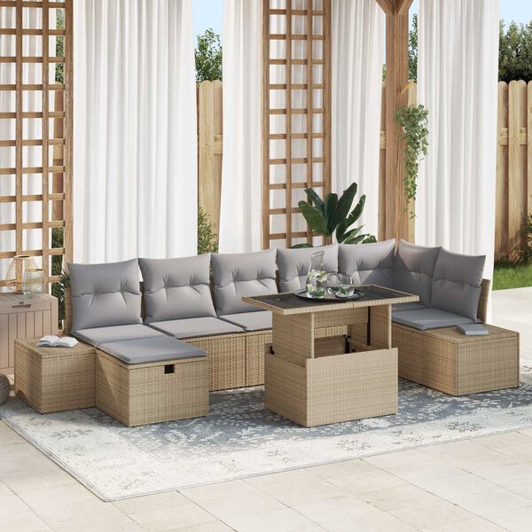 vidaXL Tuin Sofa Set 8 pcs Beige poly rattan