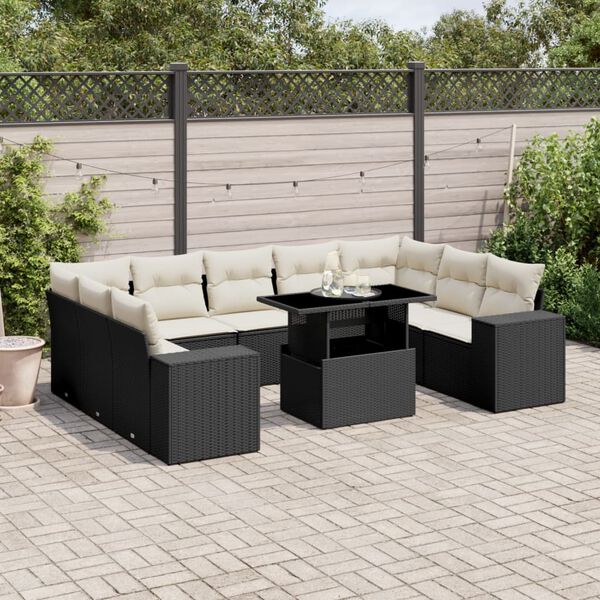 vidaXL 10-delige Loungeset met kussens poly rattan zwart