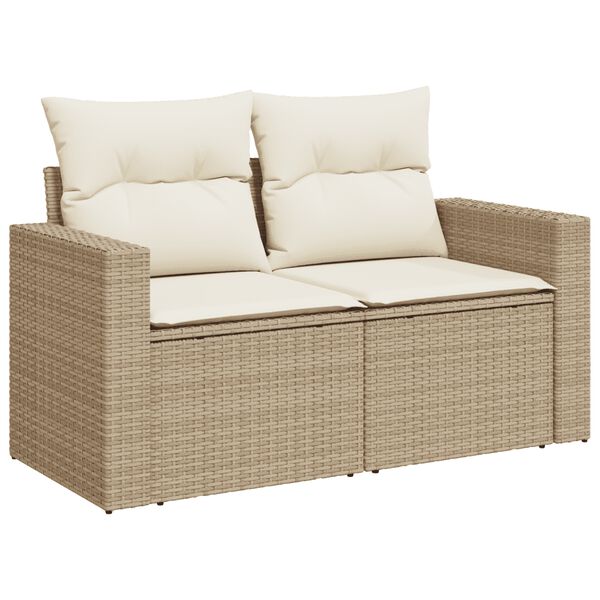 vidaXL 3-delige Loungeset met kussens poly rattan beige