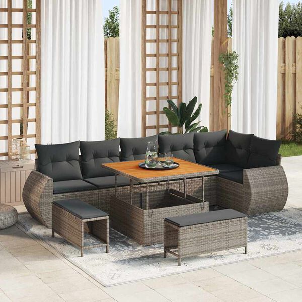 vidaXL Tuin Sofa Set met kussen met opslag 9 pcs Grijs Poly Rattan