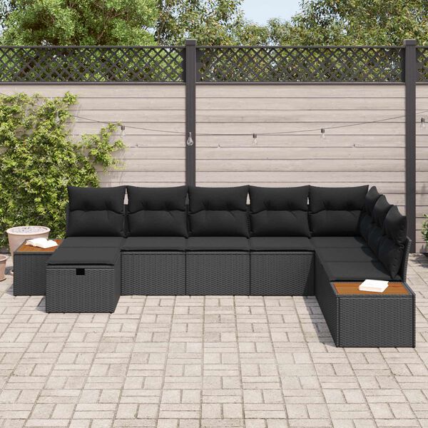 vidaXL Tuin Sofa Set met kussen met opslag Zwart poly rattan