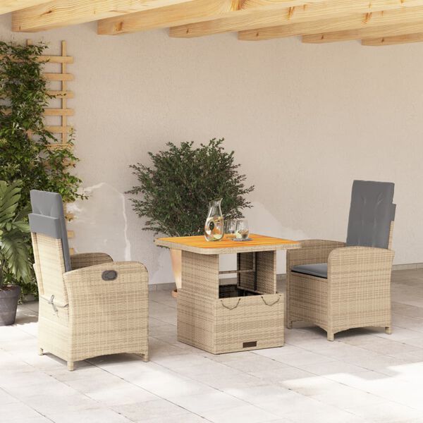 vidaXL 5-delige Tuinset met kussens poly rattan beige