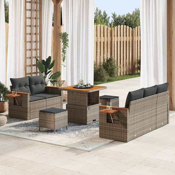 vidaXL Tuinbankenset met kussen 10 pcs Grijs poly rattan