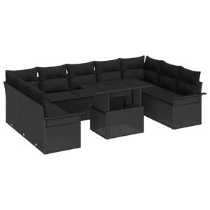 vidaXL Tuin Sofa Set met kussen met kussen 10 pcs Zwart Poly Rattan