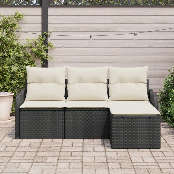 vidaXL Tuin Sofa Set met opslag 4 pcs Zwart poly rattan
