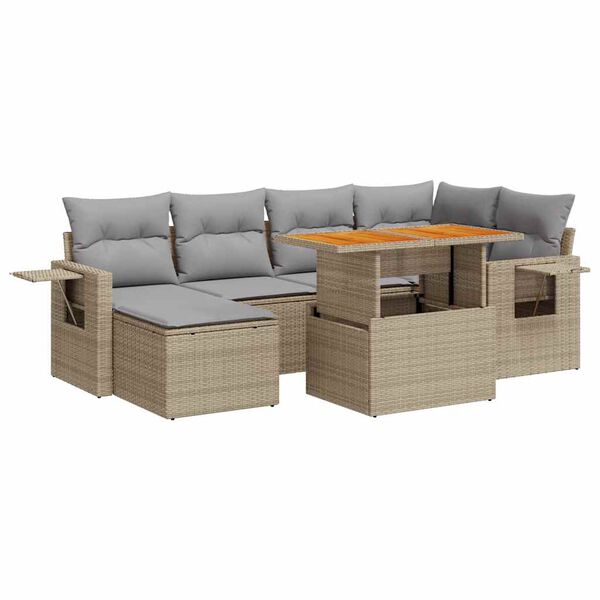 vidaXL 7-delige Loungeset met kussens poly rattan beige