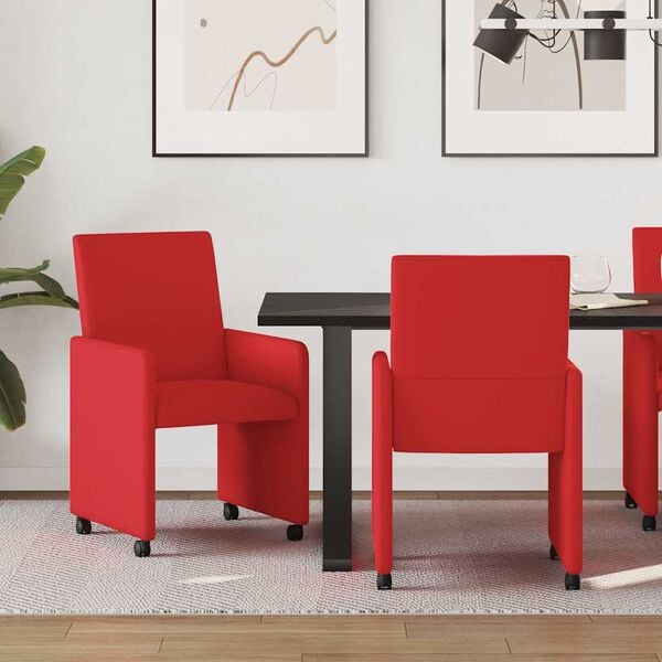 vidaXL Eetkamerstoelen met Wieltjes 2 pcs Rood 57 x 66 x 94 cm