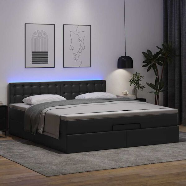 vidaXL Bed poef met matrassen en LED's 160x200cm kunstleer zwart