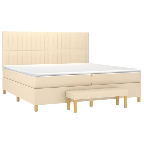 vidaXL Boxspring met matras stof cr&egrave;mekleurig 200x200 cm