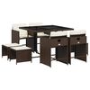 vidaXL 9-delige Tuinset met kussens poly rattan bruin