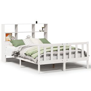 vidaXL Bed met boekenkast zonder matras grenenhout wit 160x200 cm