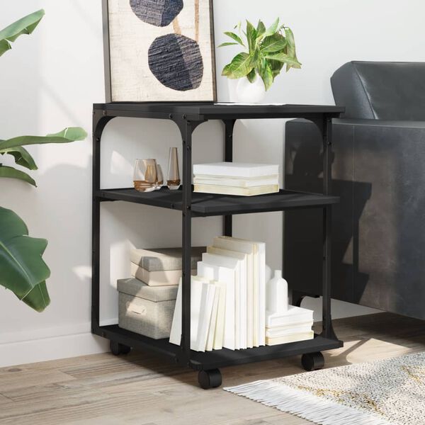 vidaXL Printerkastje 3-laags 43x48x64 cm bewerkt hout zwart