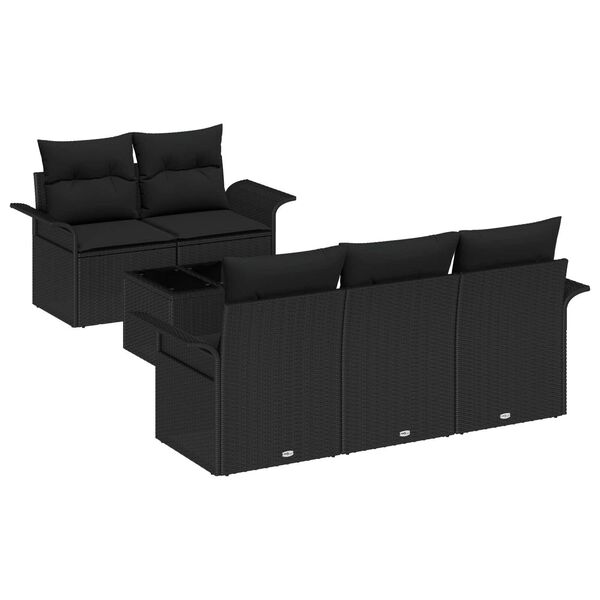 vidaXL Tuin Sofa Set met kussen 6 pcs Zwart Poly rattan, staal en glas