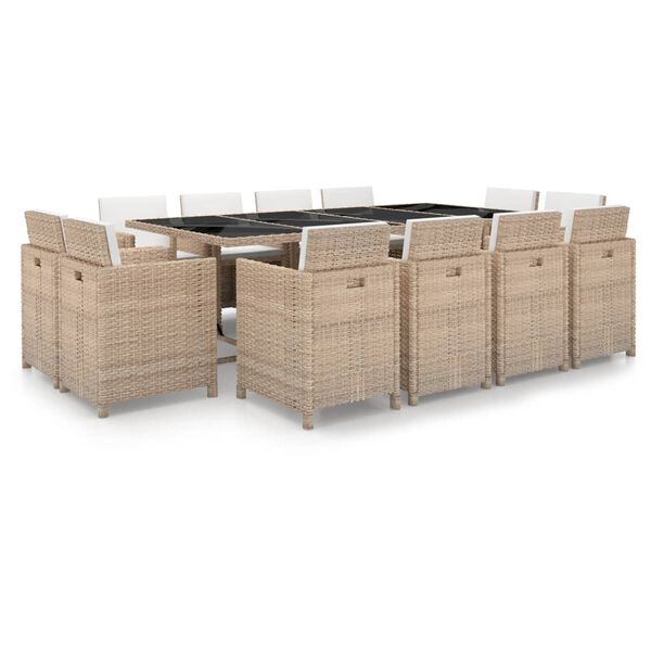 vidaXL 13-delige Tuinset met kussens poly rattan beige