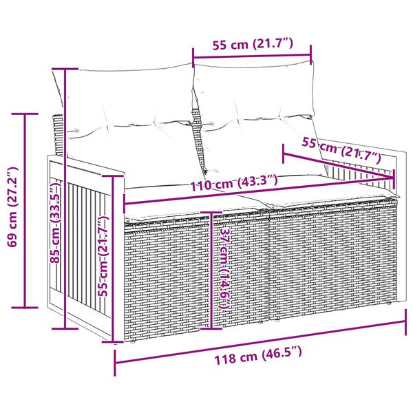 vidaXL Tuinbankenset met kussen 13 pcs Zwart poly rattan