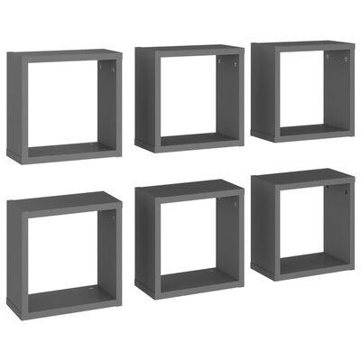 vidaXL Wandschappen kubus 6 st 30x15x30 cm grijs