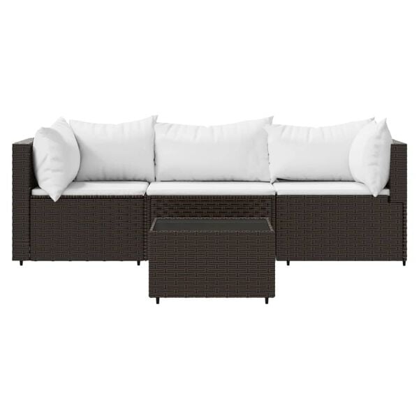 vidaXL 4-delige Loungeset met kussens poly rattan bruin