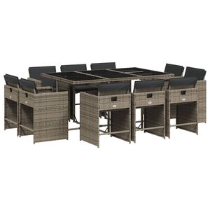 vidaXL 11-delige Tuinset met kussens poly rattan grijs