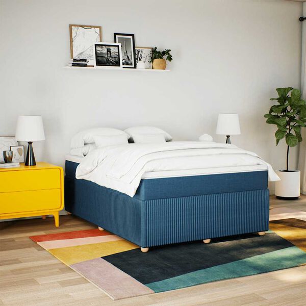 vidaXL Boxspring met matras stof blauw 160x200 cm
