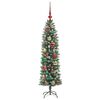 vidaXL Kunstmatige slanke kerstboom met 150 LED Groen en Wit 120 cm
