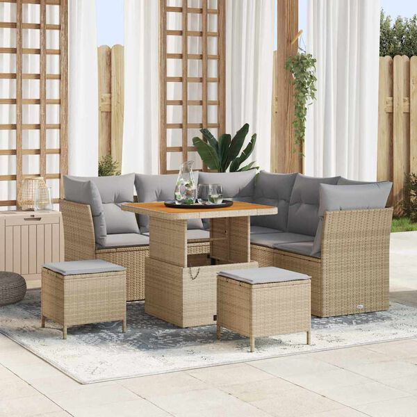 vidaXL Tuin Sofa Set met kussen met opslag 8 pcs beige en lichtgrijs