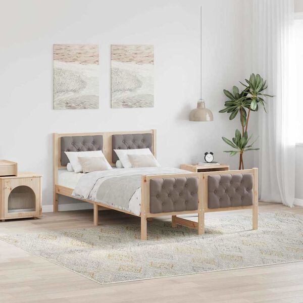 vidaXL Bedframe met hoofdeinde Taupe 120 x 190 cm Massief grenenhout