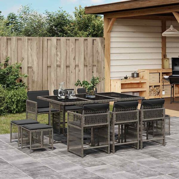 vidaXL 11-delige Tuinset met kussens poly rattan grijs