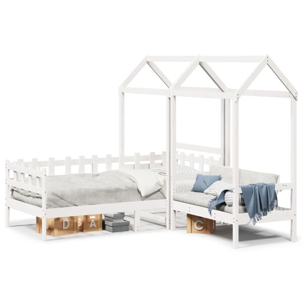 vidaXL Kinderbed met huisje en bankje massief grenenhout wit 80x200 cm