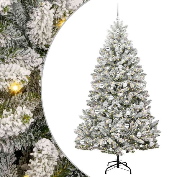 vidaXL Kunstkerstboom met 300 LED Groen en Wit 210 cm PVC en Metaal