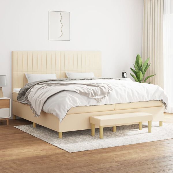 vidaXL Boxspring met matras stof cr&egrave;mekleurig 200x200 cm